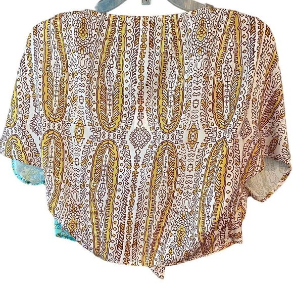 Anthropologie NWT Sz L Boho Yellow Rust Two-Piece Twist Top Wrap Swim Skirt - Picture 7 of 13